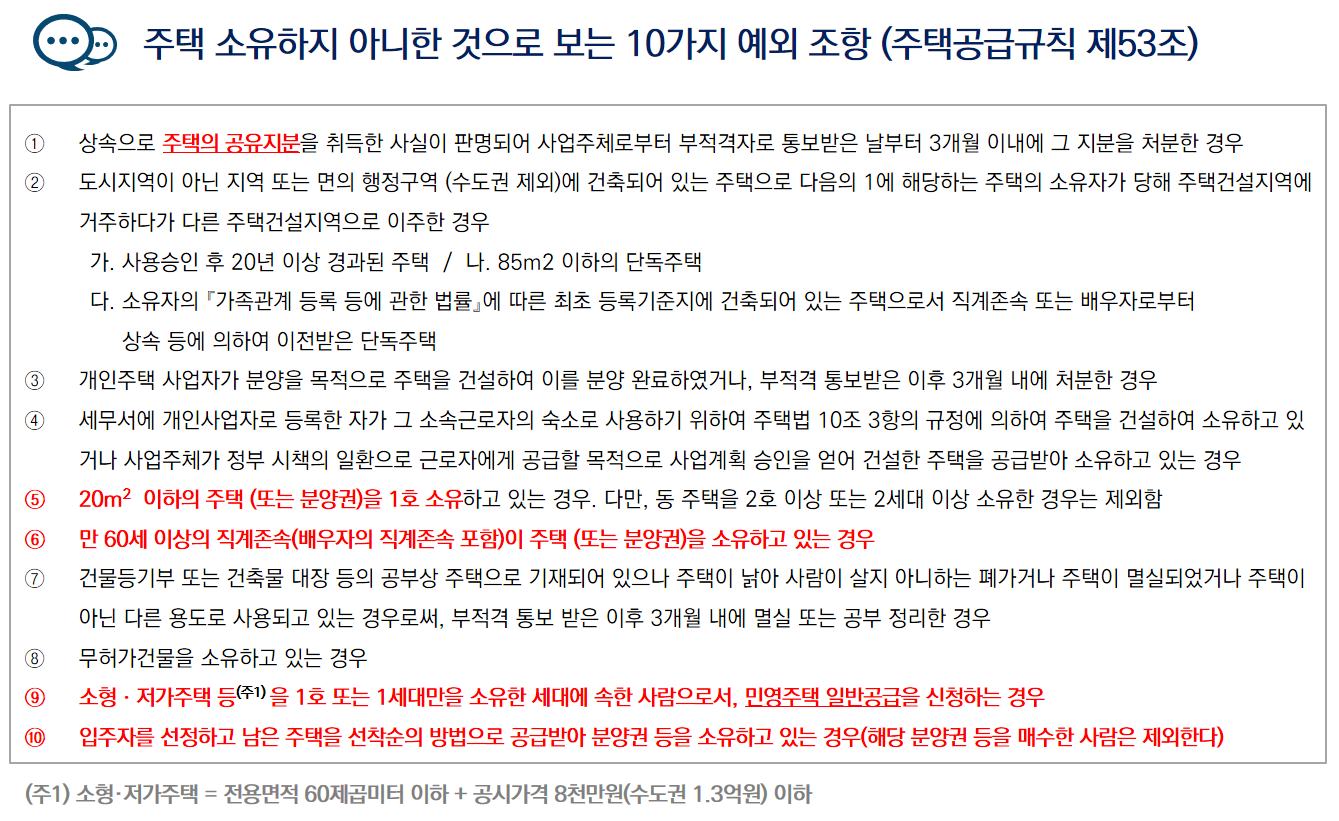 주택을 소유하지 않은 것으로 보는 10가지 예외 조항 @제공: 집 사주는 회계사